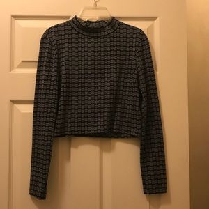 TopShop blue and black long sleeve crop top